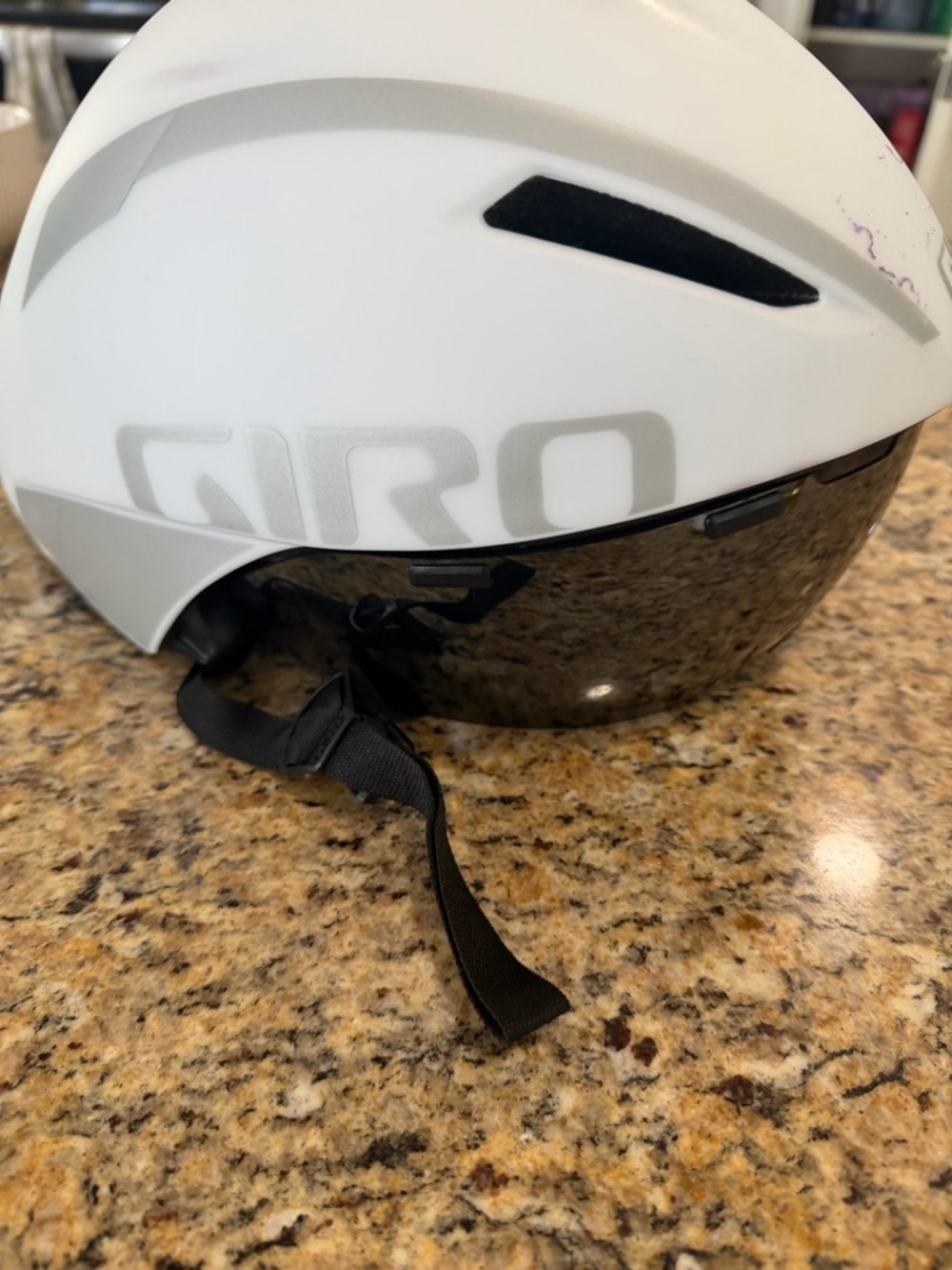 Giro White Helmet with Dark Smoke Integrated Visor Size Medium
